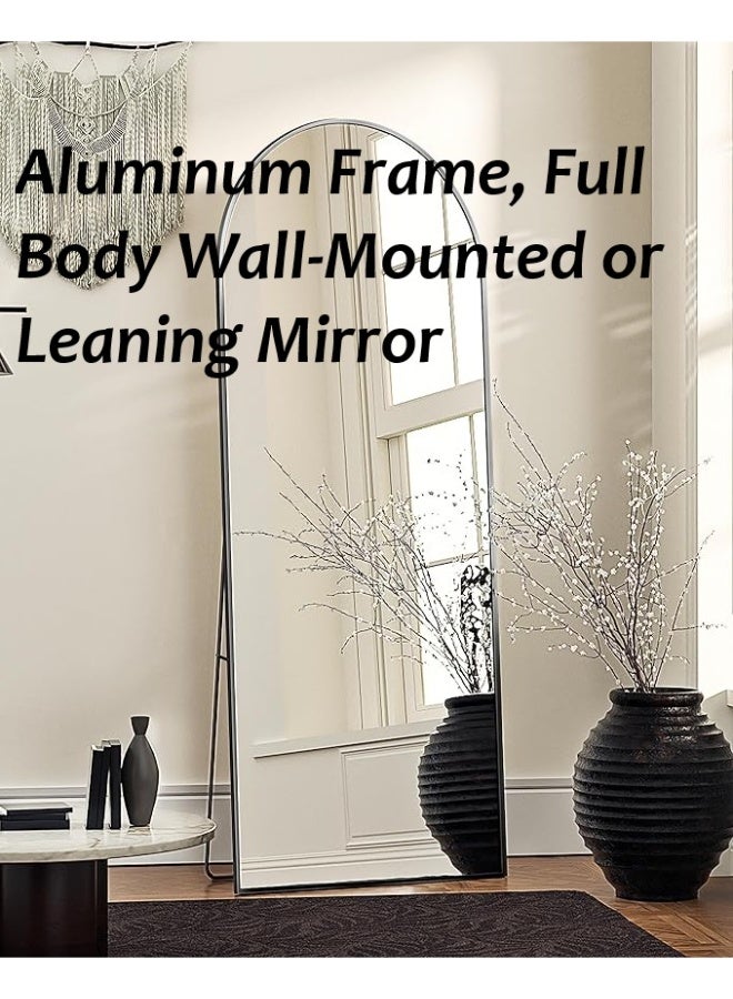 Vphom Arched Full Length Floor Mirror 170×60cm (67"×23.6") with Black Aluminum Frame, Full Body Wall-Mounted or Leaning Mirror with Stand – Modern Vertical Accent Mirror for Bedroom, Dressing Room, Living Room & Hallway - Image 4